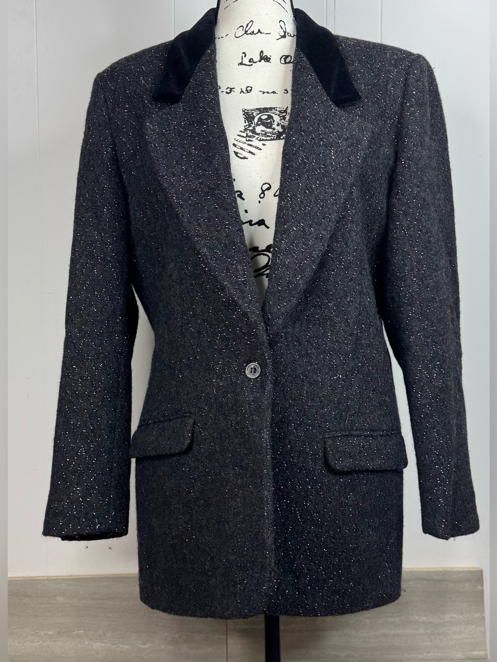 VTG Liz Claiborne Charcoal Tweed Lined Blazer Womens Size 10